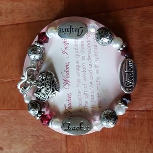 Teacher Beaded Heart Charm Wisdom Bracelet